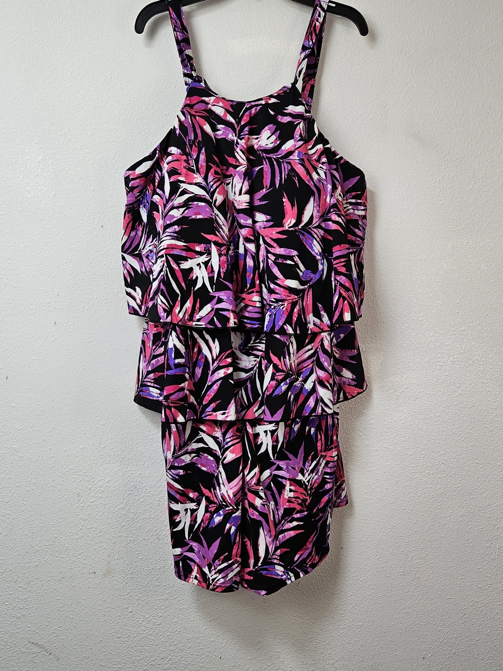 Fit 4 U - Hi Neck Double Tiered Romper Swimsuit - Size 22W